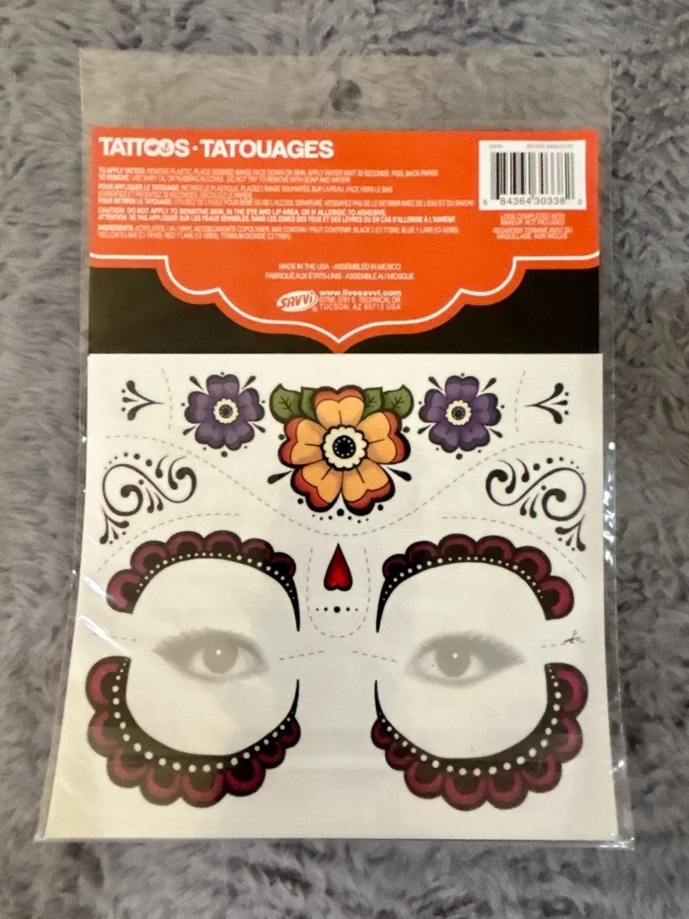 Day of the Dead Face Tattoos - Multi-Color Floral Design